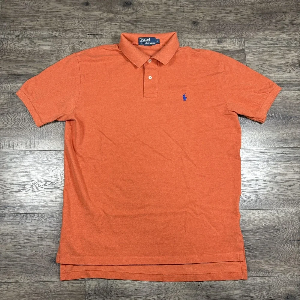 Polo Ralph Lauren Polo Shirt Mens Large‎ Orange Cotton Pony Golf Casual vintage